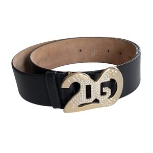 Dolce & Gabbana Black Leather Belt with Swarovski Crystal Logo Buckle